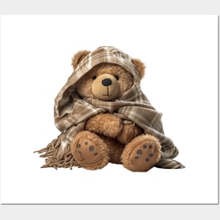 Adorable Teddy Bear with Brown Blanket Posters and Art